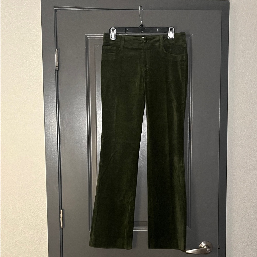 Dark Green Velvet Pants with Embroidered Pockets